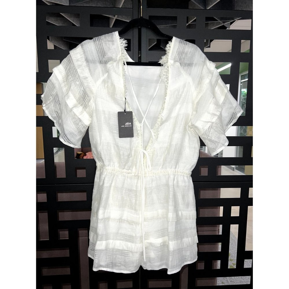 J.O.A. Sheer Linen White Shorts Romper/Jumpsuit One Piece Large NWT - Picture 4 of 4